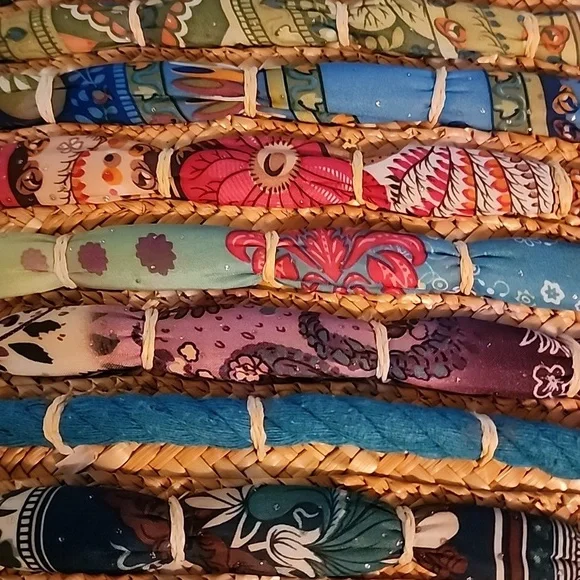 CAPPELLI PURSE/BEACH BAG Easter Basket straw Cloth Quilt Braided Handles Zipper - Picture 2 of 6